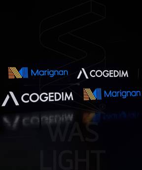 Panneaux de grues électroluminescent Cogedim et Marignan